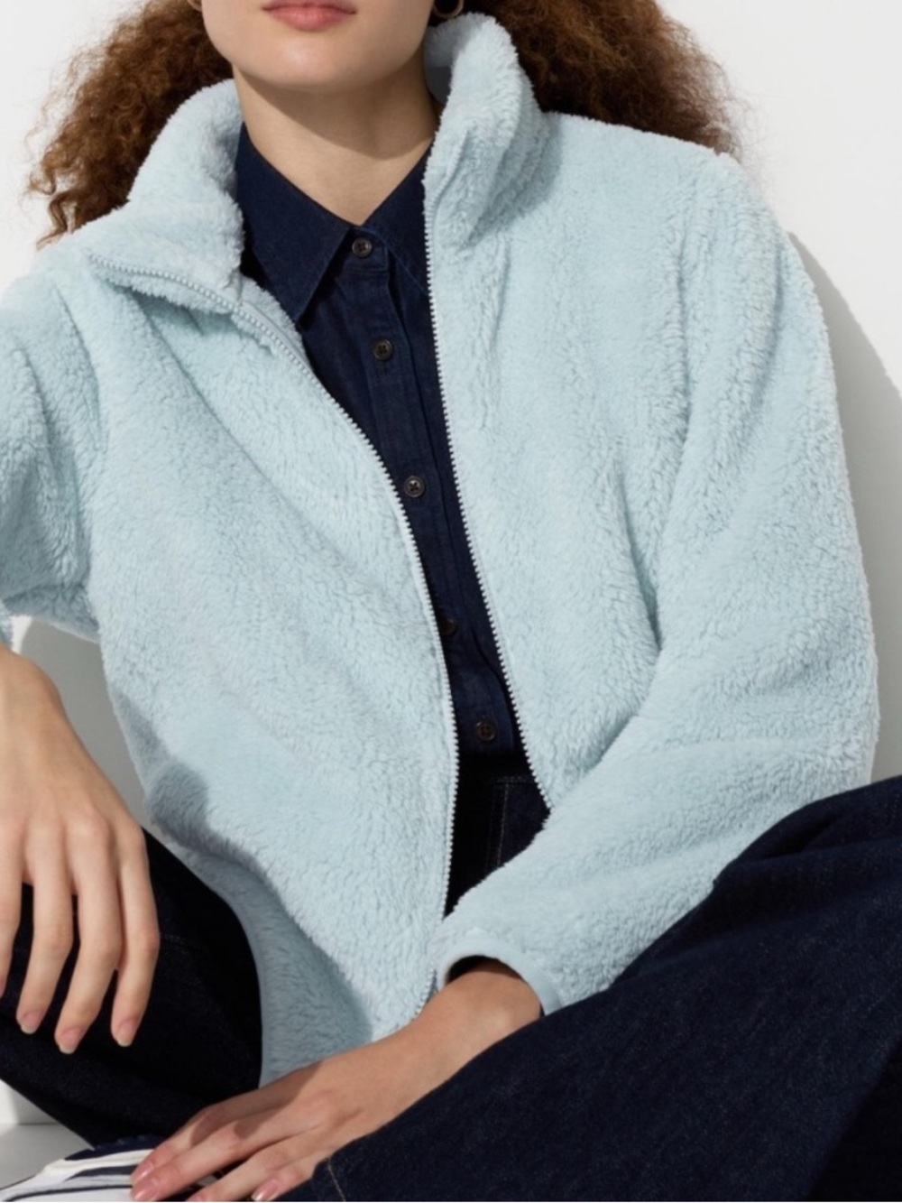 Uniqlo Light Blue Sherpa Zip-Up Jacket